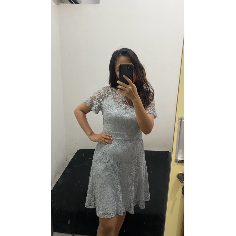 (Nett) NEW Dress Brukat / Dress Biru Pastel / Soft Blue Dress / Dress Gereja / Dress Natal / Dress K