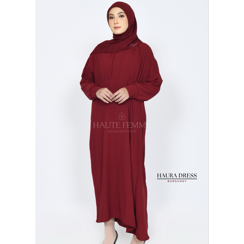 MERAH BURGUNDY HAURA DRESS BY HAUTE FEMME/WANITA/ELEGAN/CRINKLE/PREMIUM/GAMIS