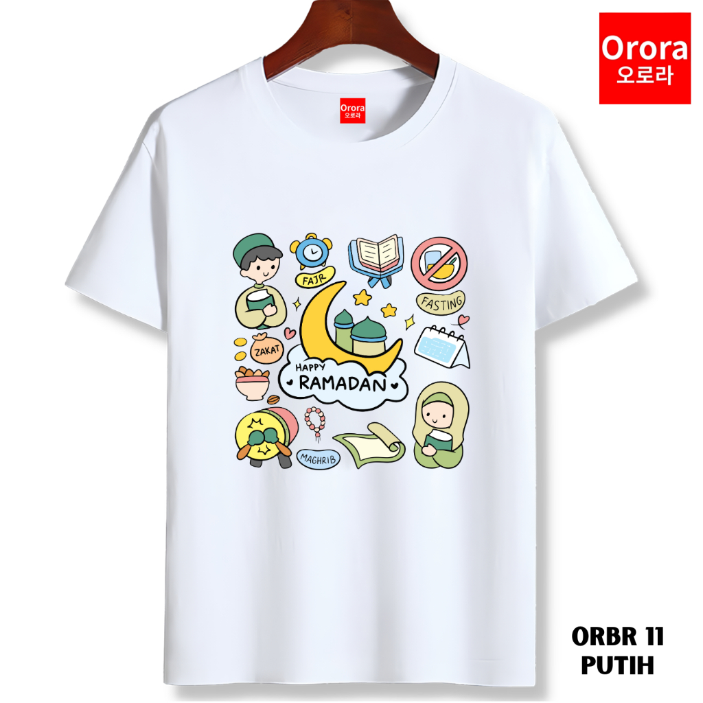 Orora Kaos Wanita Happy Ramadhan Cute Cartoon - Baju Atasan Sablon High Quality Pria Wanita Ukuran S M L XL XXL XXXL Keren Original ORBR 11