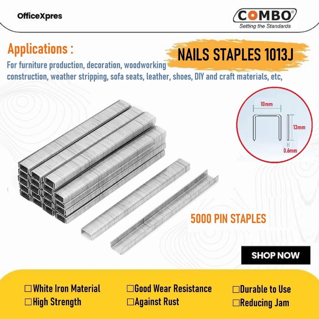

Isi Staples / Staples Tembak / Isi Stapler Tembak / Isi Stapler Angin 1013J Combo / Isi Staples Gun 10x13mm / Staple Gun Staples Manual Nailing U/ Door 1013J Combo
