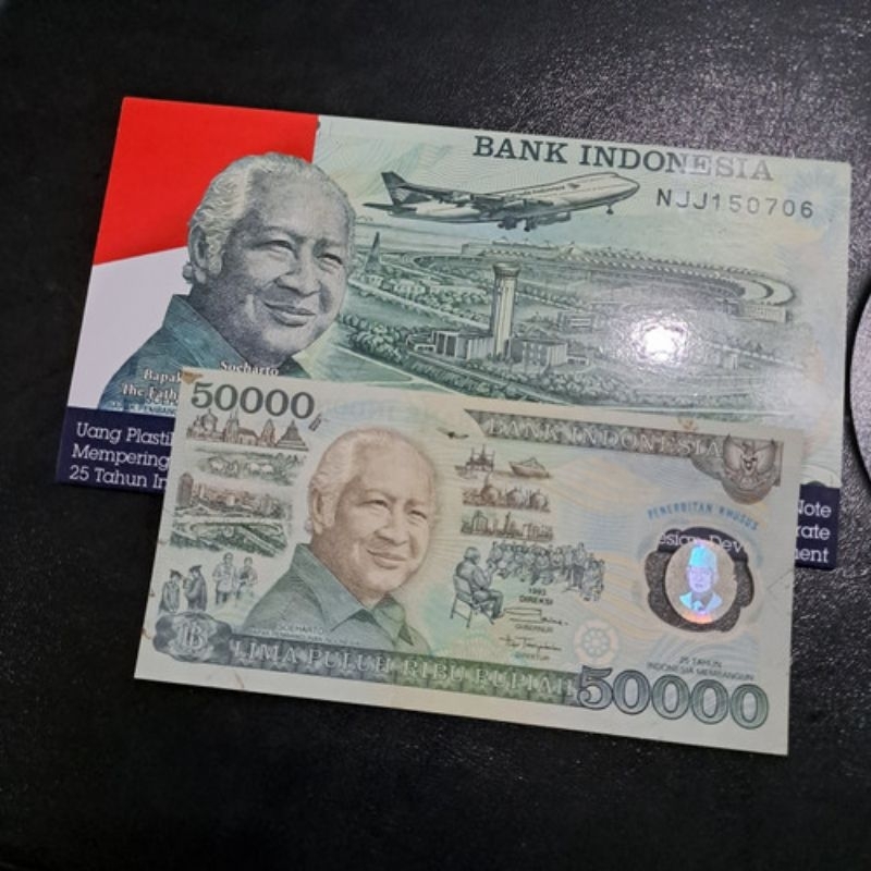 Uang Kuno 50000 Rupiah Soeharto Polimer + FOLDER UNC GRESS