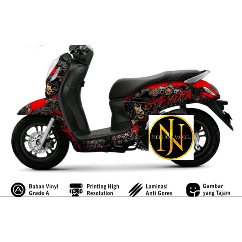 Sticker Decal Motor Scoopy Motif Jering Warna Merah Full Body