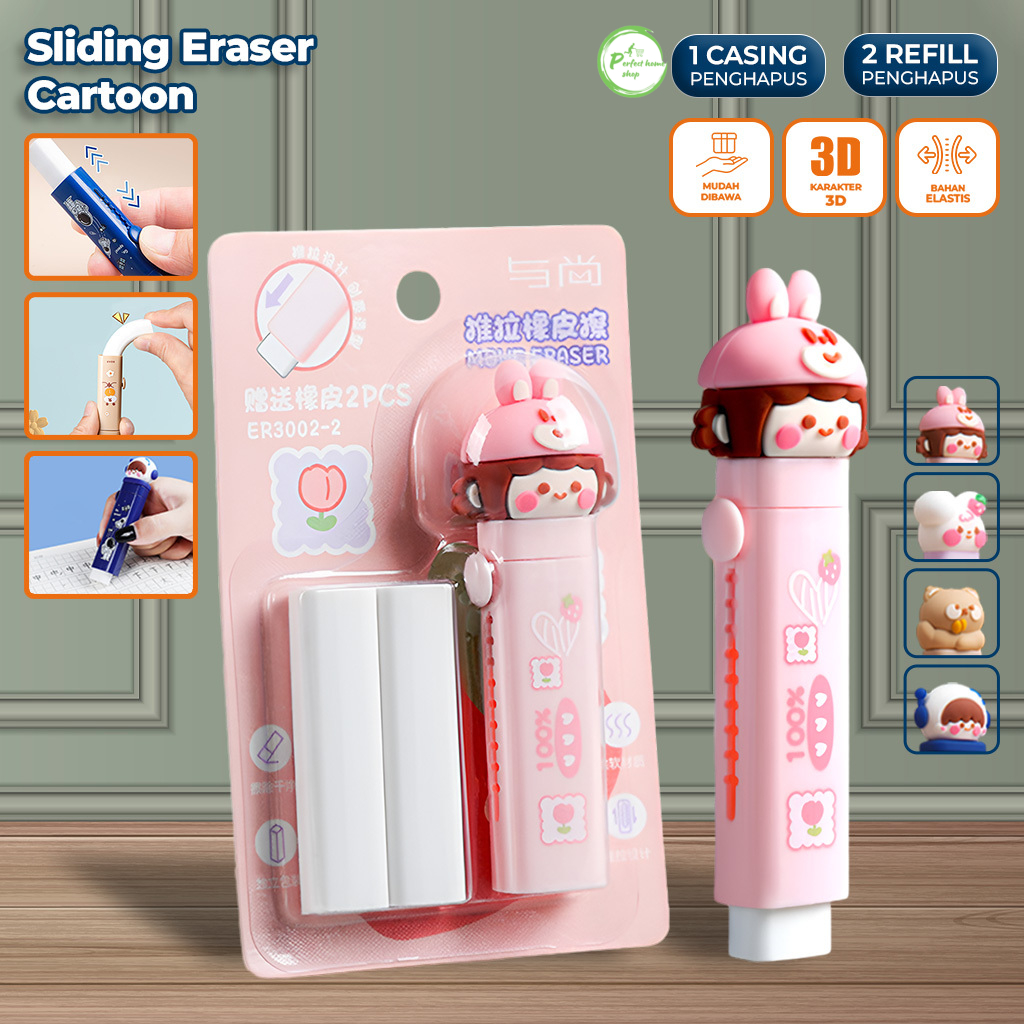 

Penghapus Pensil Mekanik Free 2PCS Refill Penghapus Karakter Kartun 3D Sliding Eraser Mechanical Eraser Perlengkapan Sekolah Anak