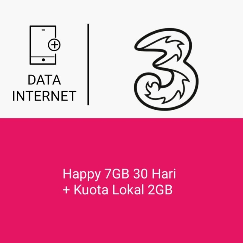 Paket Data Tri - Happy 7GB 30 Hari + Kuota Lokal 2GB