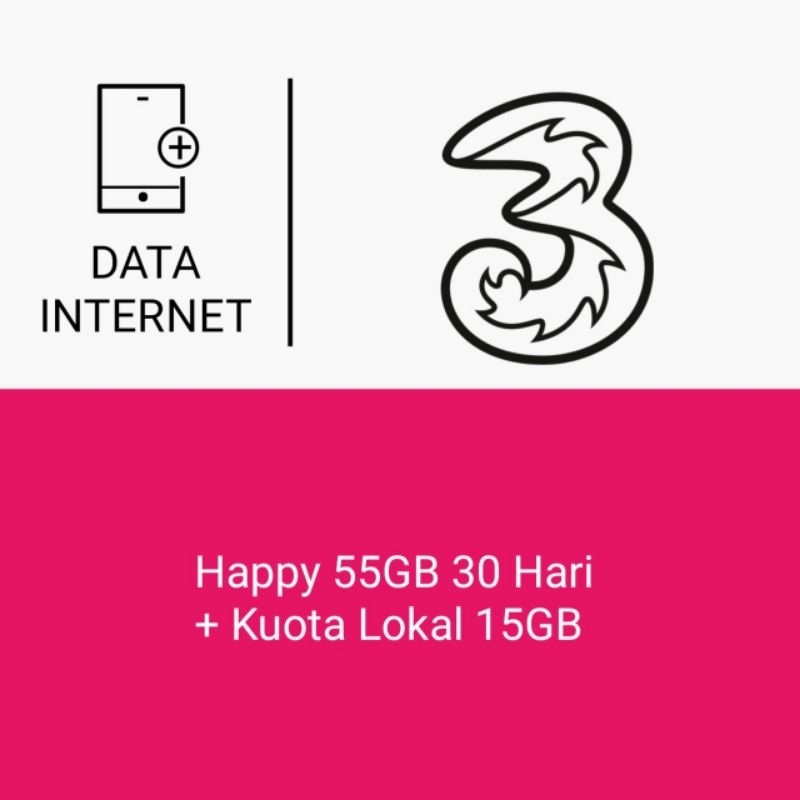 Paket Data Tri - Happy 55GB 30 Hari + Kuota Lokal 15GB