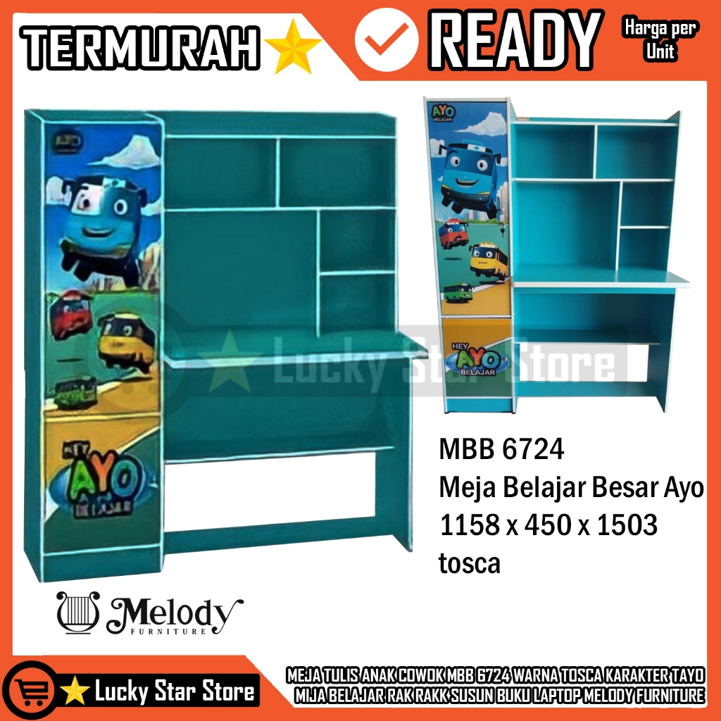 [Kargo] Meja Tulis Anak Cowok Mbb 6724 Warna Tosca Karakter Tayo Table Belajar Rak Rakk Susun Buku L
