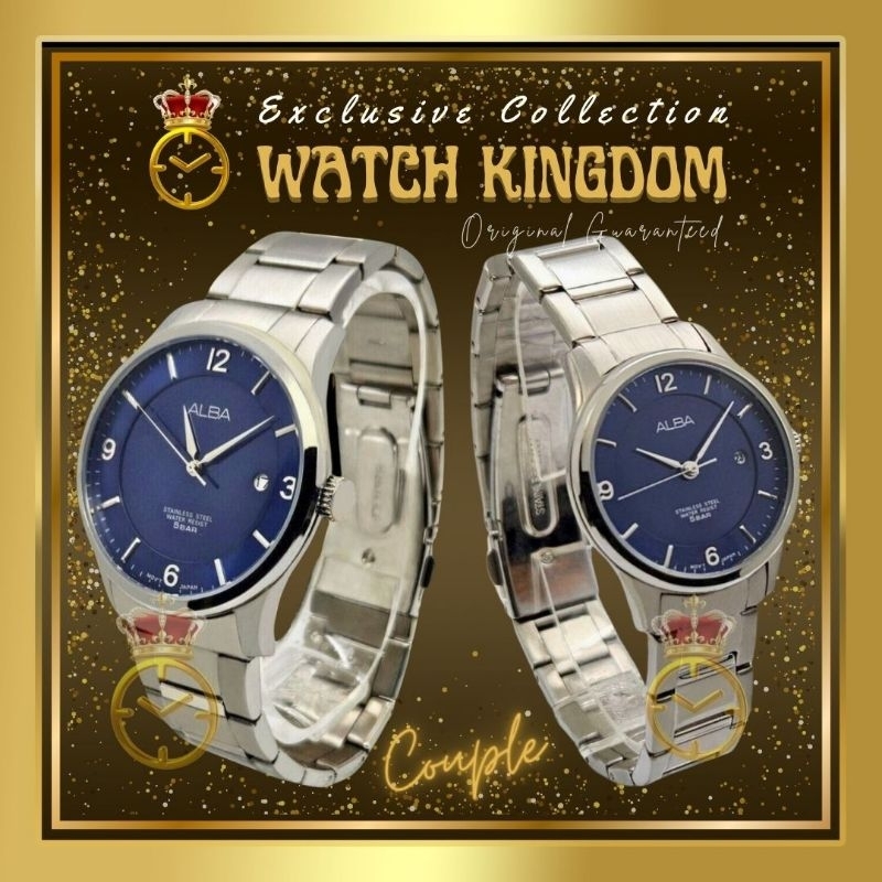 Jam Tangan Pria Wanita Couple Original 100% Bermerk Alba Tanggal Kalender Date Stainless Water Resis
