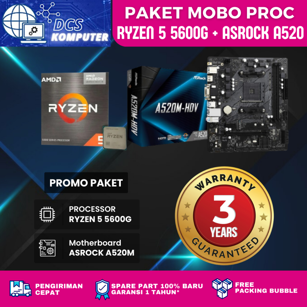PAKET MOBO PROC RYZEN 5 5600G + MOTHERBOARD ASROCK A520