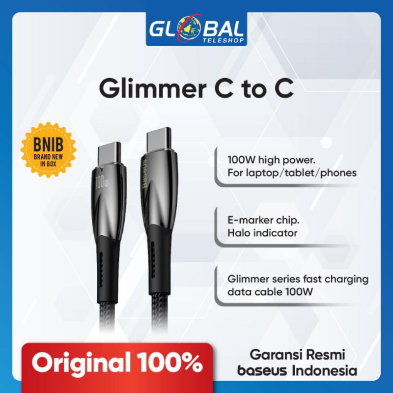 Kabel Data Type C to C Glimmer Baseus - Garansi Resmi Baseus