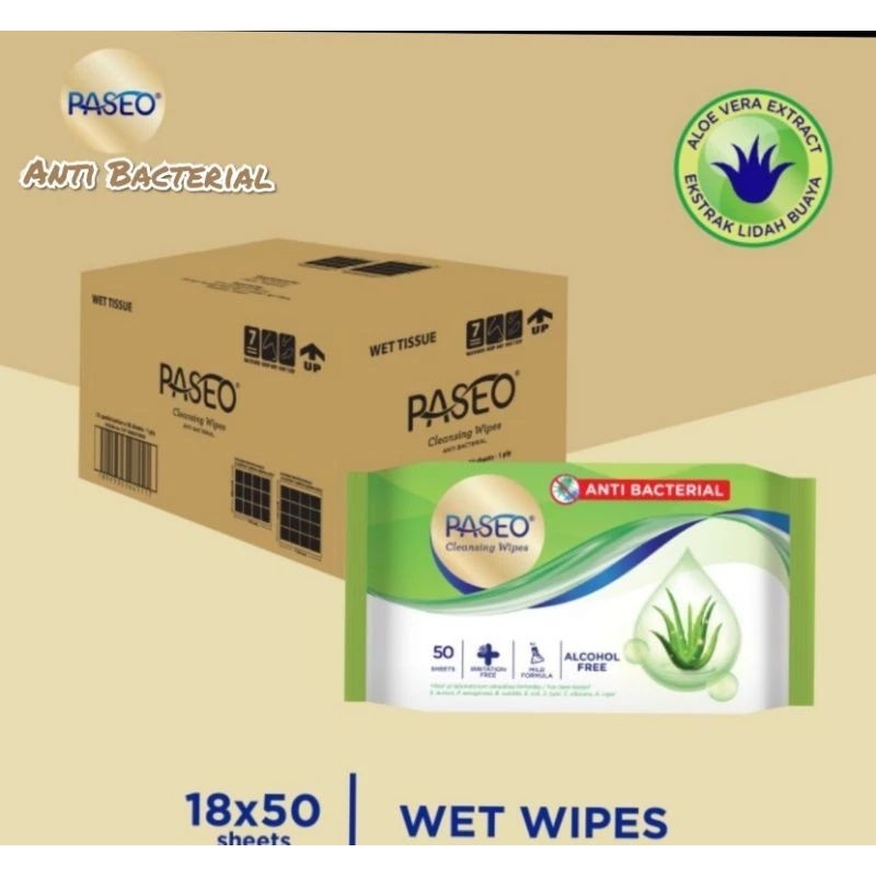 (1,Dus)Tisu Basah  paseo ANTI BACTERIAL 50SHEET/Tisu Paseo 50 Sheet anti bacterial