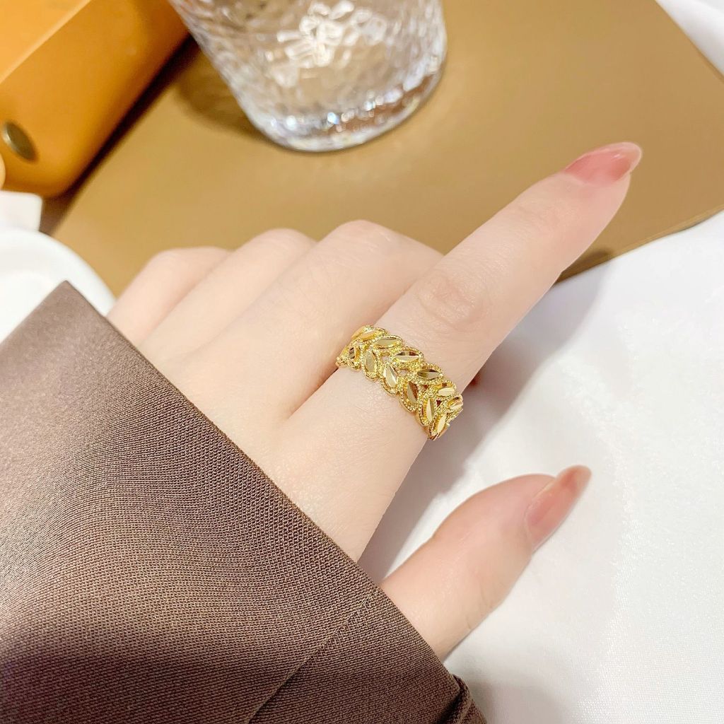 CC49 - Cincin Loris Gandum Daun Gold Mewah Simple Elegant Model Korea Titanium Steel Best Seller Ant