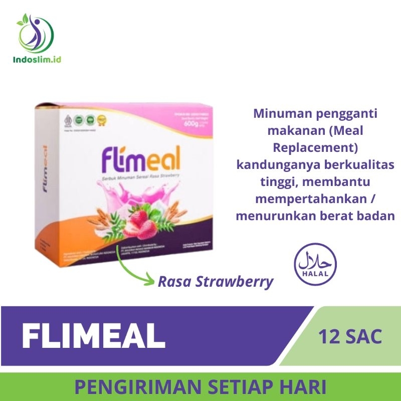 

Flimeal Flimty 1 Box 12 Sachet Meal Replacement Minuman Sereal Pengganti Sarapan Rasa Strawberry