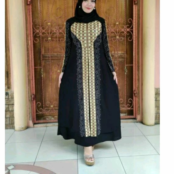 Gamis Wanita ABAYA Jumbo Ld 120cm XXL  Ala ShellaSaukia Dubai Abaya Turki Warna Hitam Bahan Spandek 