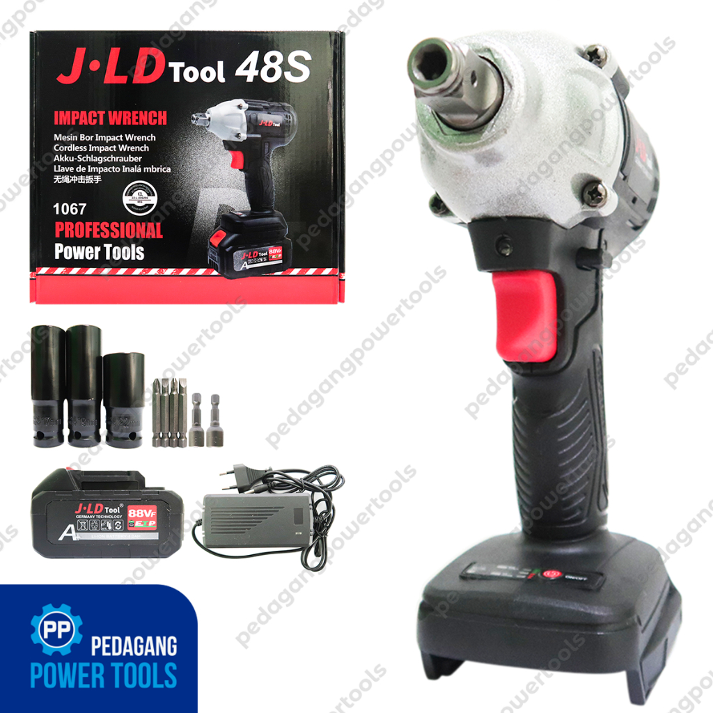 JLD 1 Baterai Cordless Impact Wrench 48V Hitam Mesin Bor Buka Baut Cas