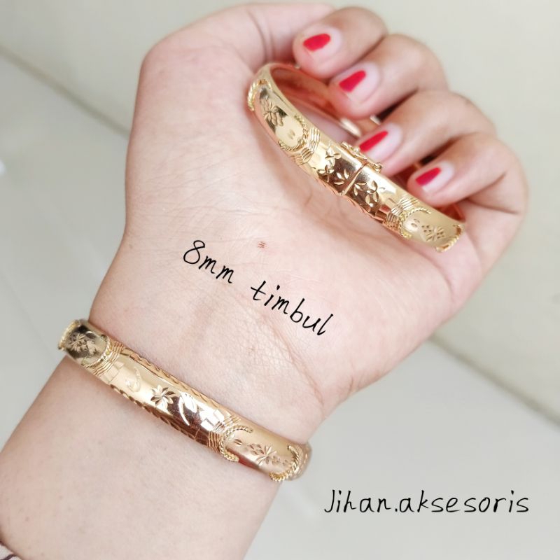 Gelang wanita bangkok 8mm timbul tali air pasiran Swasa kuning selamanya (aksesoris perhiasan)