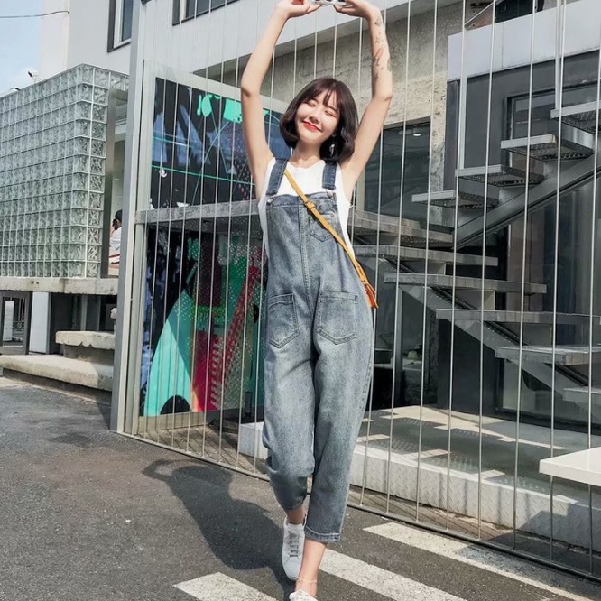 Paling Diminati Overall denim panjang Jumpsuit Celana panjang Jumpsuit Wanita Fashion Simple lucu ju