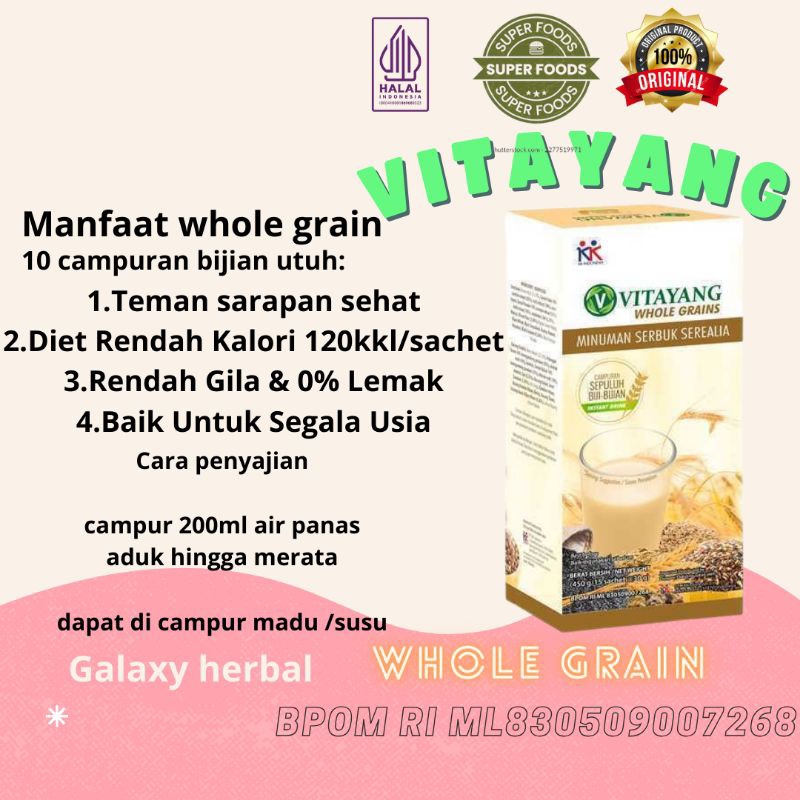 

Vitayang Whole Grain 15Sachet Sarapan Sehat Minuman Diet Sereal Rendah Kalori Gula Lemak Low Fay