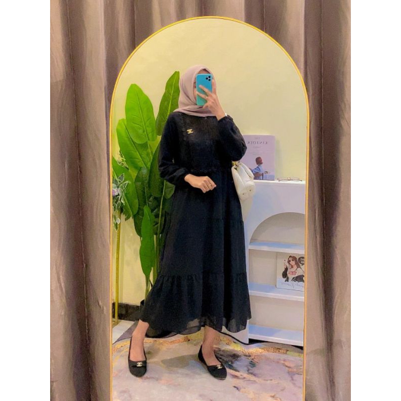 Dress Midi Hitam Ceruty | gamis Ceruti midi