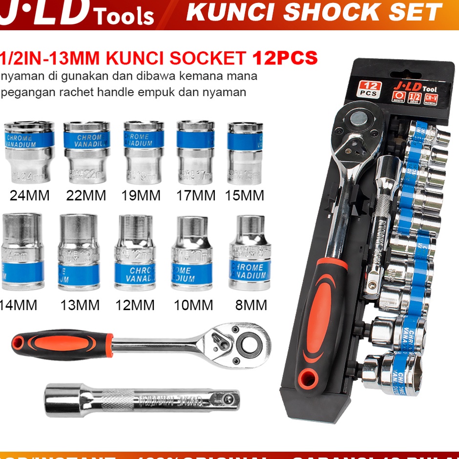Promotion JLD kunci shock set 12Pcs 424mm 1214 kunci Socket Motor Lengkap Socket tool CRV Kunci shoc