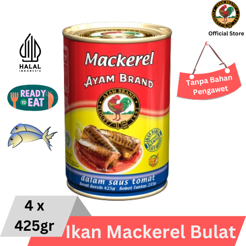 

Ayam Brand - Ikan Mackerel Kaleng Bulat Saus Tomat 4 pcs 425gr