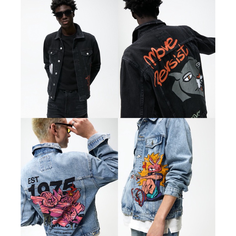 Hot Sell ZARA GRAFFITI PRINT DENIM JACKET