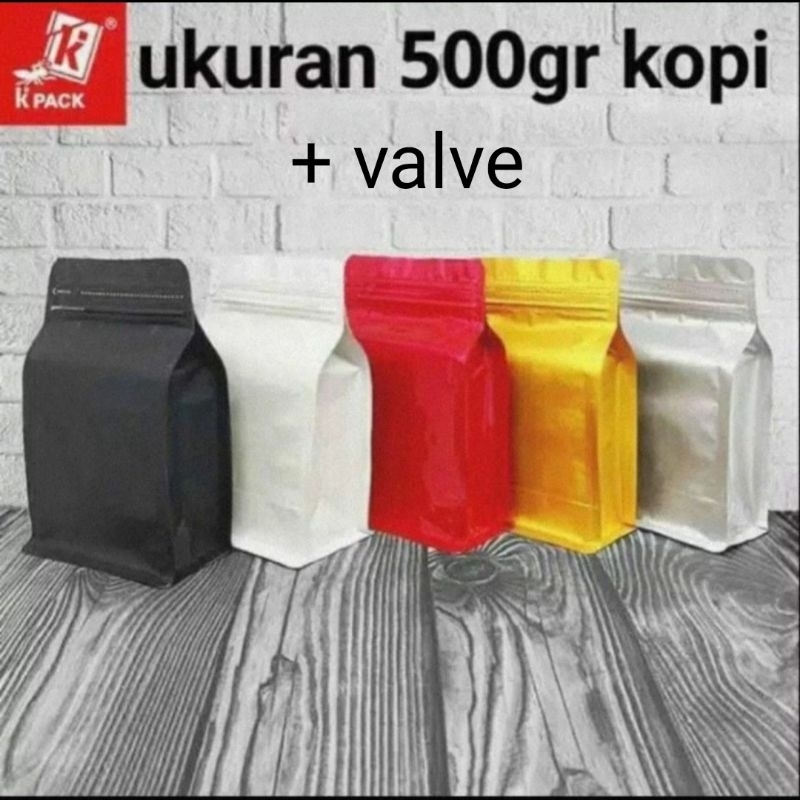 KEMASAN  KOPI 500 GR FLATBOOTOM + valve
