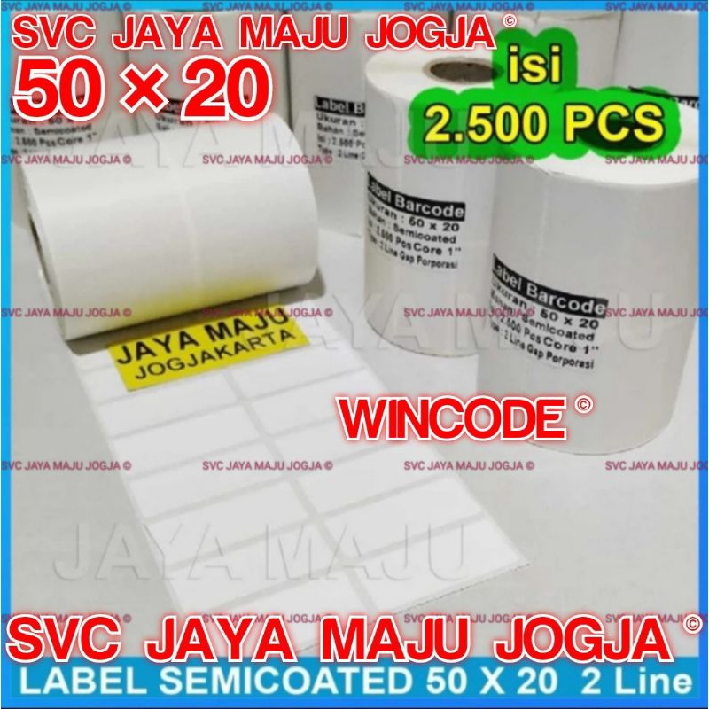 

[ WINCODE ] 50 X 20 - 2 LINE SEMICOATED - FACE IN - ISI 2.500 PCS || CORE 1" || LABEL BARCODE THERMAL TRANSFER PAKAI RIBBON - APOTEK OBAT LABORATORIUM KLINIK BUTIK DISTRO FASHION || 50X20 - C343C C342 C C 342C C 342 C - ISI 2500 PCS