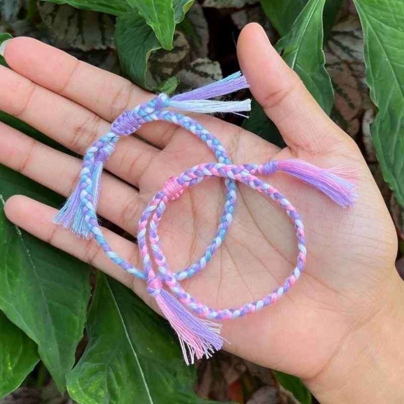 Gelang tali handmade kepang simpel knot kombimasi mix warna pastel gelang tangan cewe kue aesthetic 