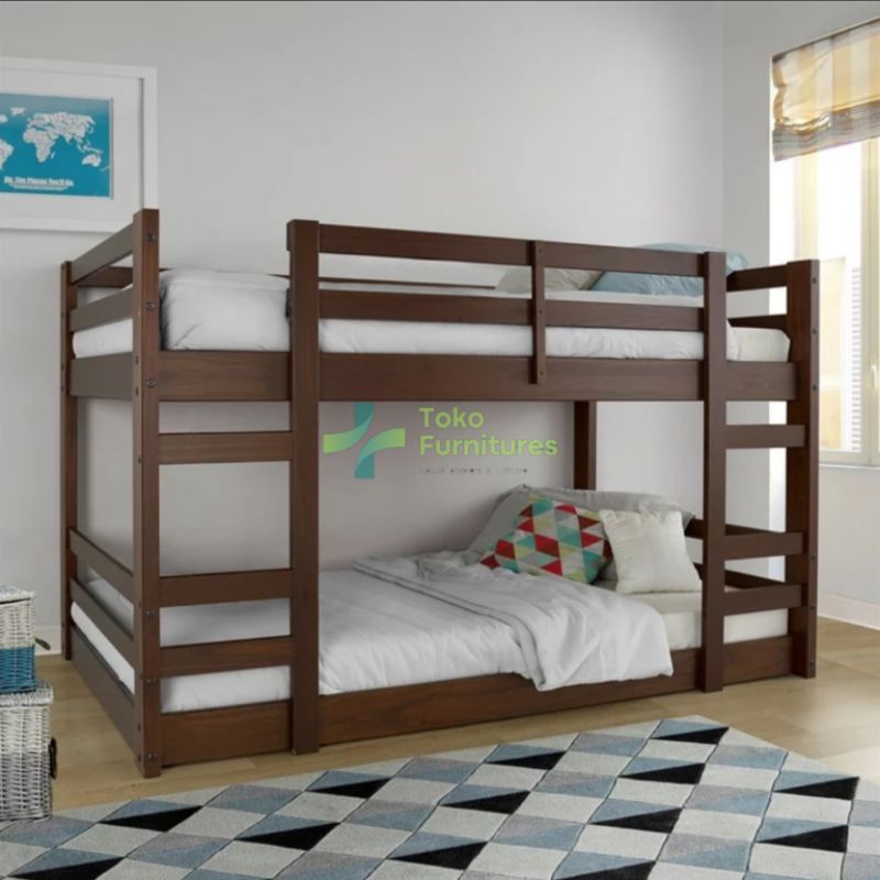 Bunk Bed - Tempat Tidur Tingkat Minimalis Kayu Jati 2 Tangga