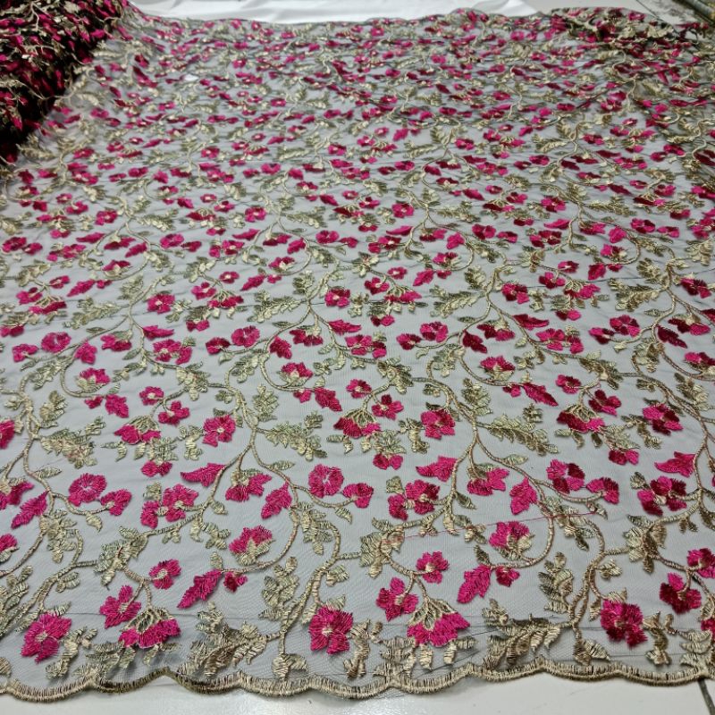 Bahan Kain Tulle Kebaya Valentino Lace Two Tone bordir Motif Terbaru