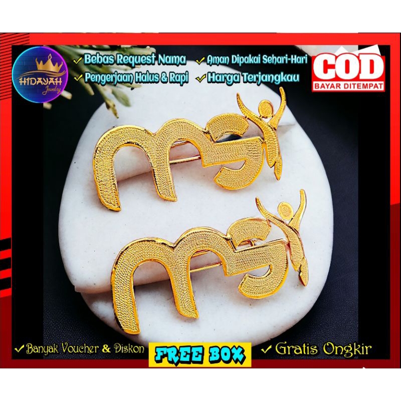 BISA COD (HARGA SATUAN) Bros Custom Logo MSi Lapis Emas Murah Pin Hijab Logo Komunitas Unik Terbaru