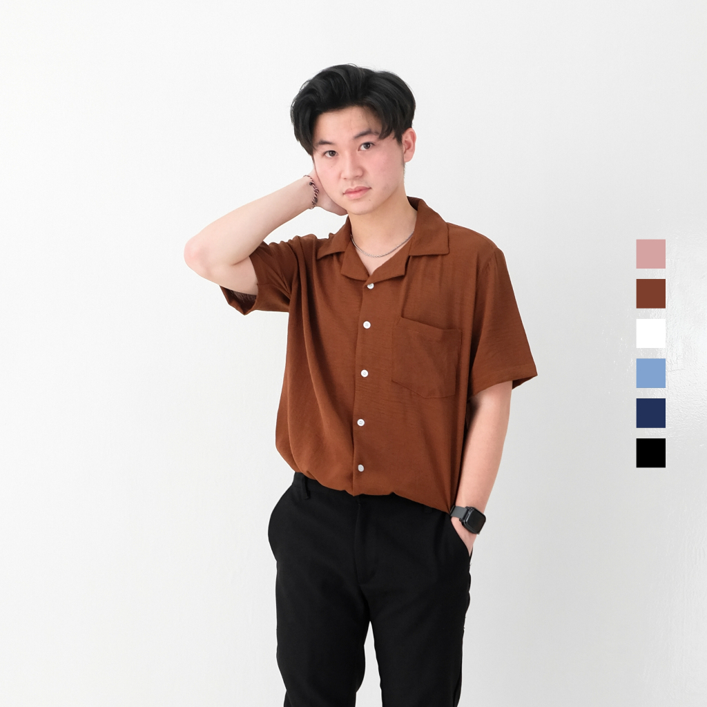 Kemeja Casual Poloa Lengan Pendek Kerah Cuban Pria - Hawai Shirt Cowok