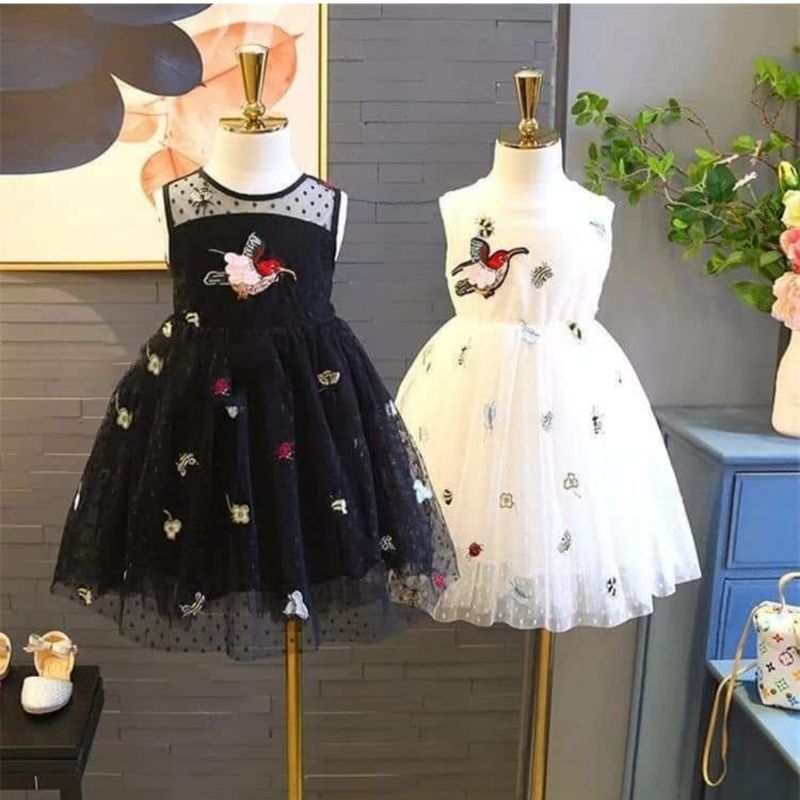 dress anak tile tutu polkadot patch bordir rhinestone 2-7 tahun