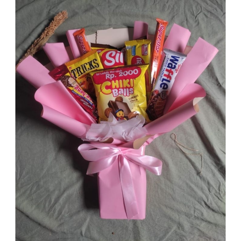 

bouquet snack pink murah