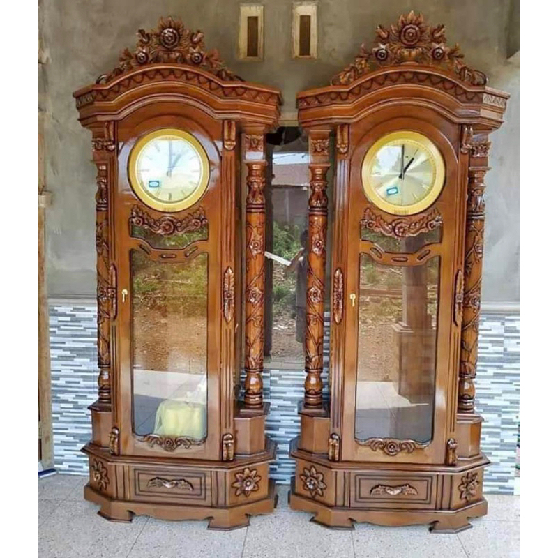 lemari jam kayu jati jepara