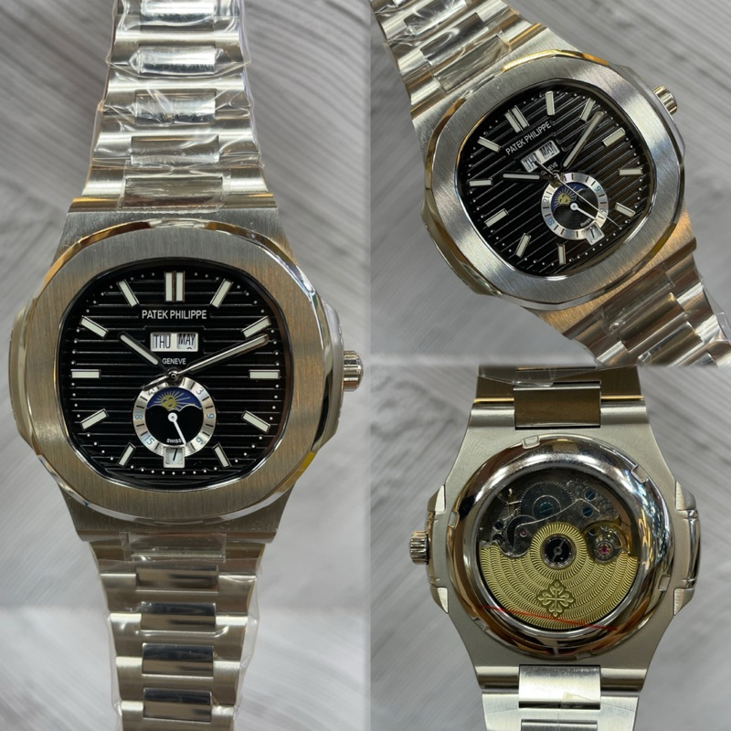 JAM TANGAN PATEK PHILIPPE MOONPHASE SILVER HITAM AUTOMATIC JAPAN AAA DIAMETER 42mm #Jamtanganpria #J