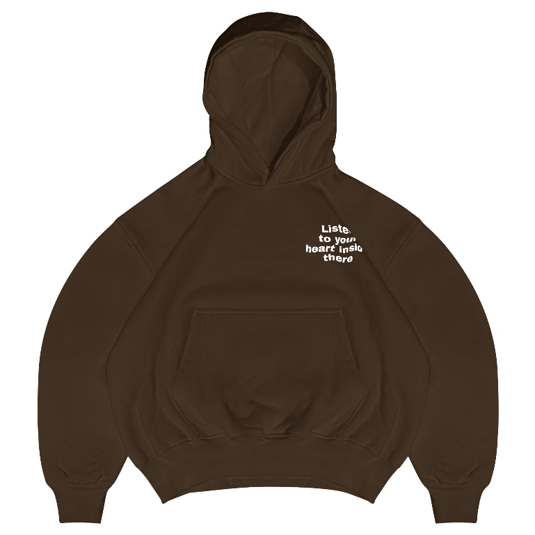 Udloff Hoodie Boxy Dark brown Listen to Your Heart Oversize 280/330 Gsm Unisex/Hoodie Boxy Semi Over