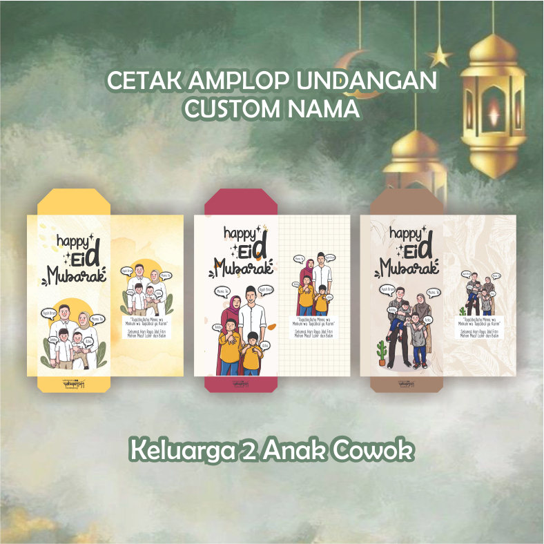 

(isi 8) Custom Nama Amplop Lebaran Idul Fitri Keluarga dua anak laki laki