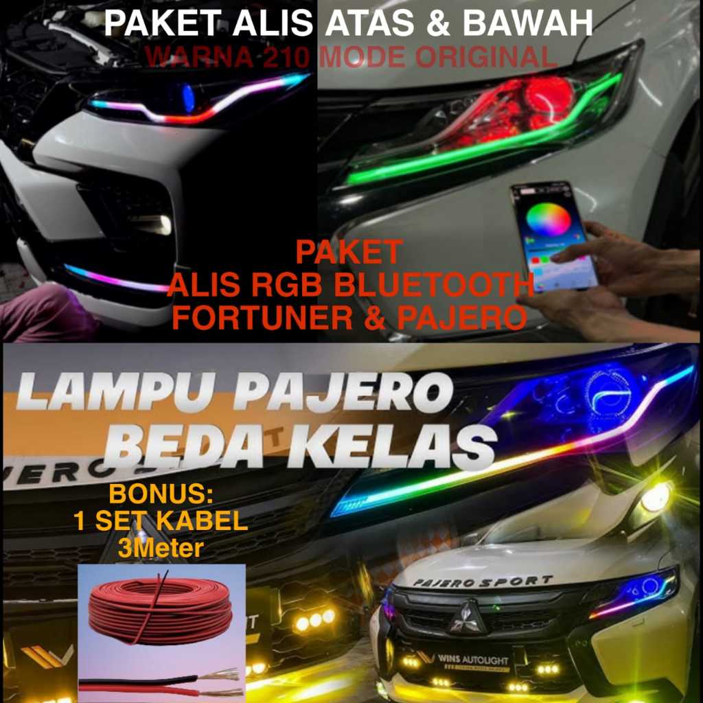 PAKET LED ALIS RGB BLUETOOTH RUNNING KHUSUS FORTUNER & PAJERO SPORT / LAMPU ALIS SMART RGB 220 MODE 