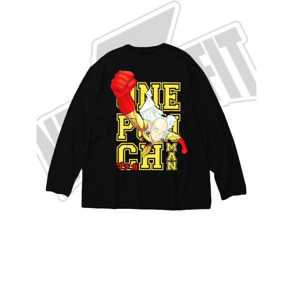 Kaos T shirt Anime Pria Lengan Panjang SAITAMA ONE PUNCH MAN HERO OPM Jepang Manga