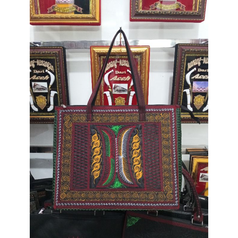 Tas Tote Bag Khas Aceh Ukuran Jumbo/Tas Jinjing Bordiran Motif Pintu Aceh Jumbo