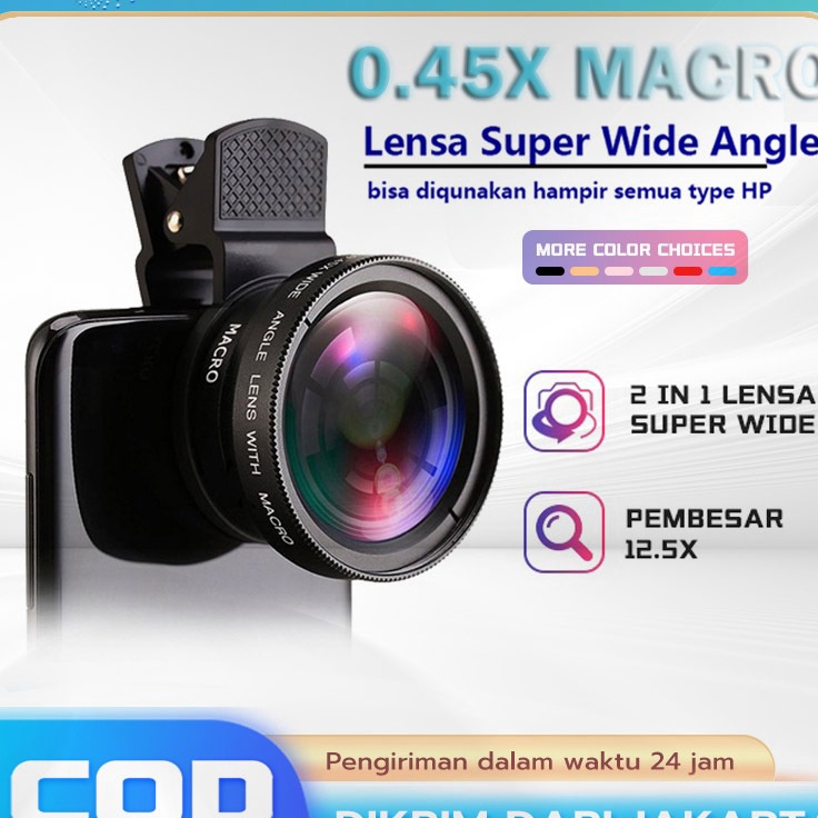 Jiu 2 In 1 Lensa Super Wide Angle Lens Macro Smartphone Aksesoris Lensa Pembesar 125X Camera HP Deng