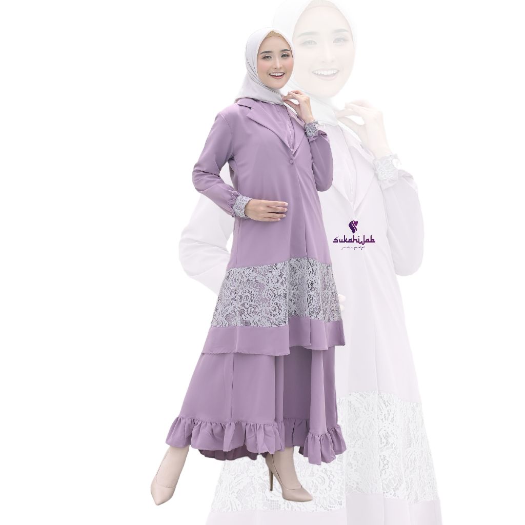 SUKAHIJAB - Arumi Dress Gamis OneSet Inner Outher Kombinasi Brukat Busui Terbaru Kekinian Ori Formal