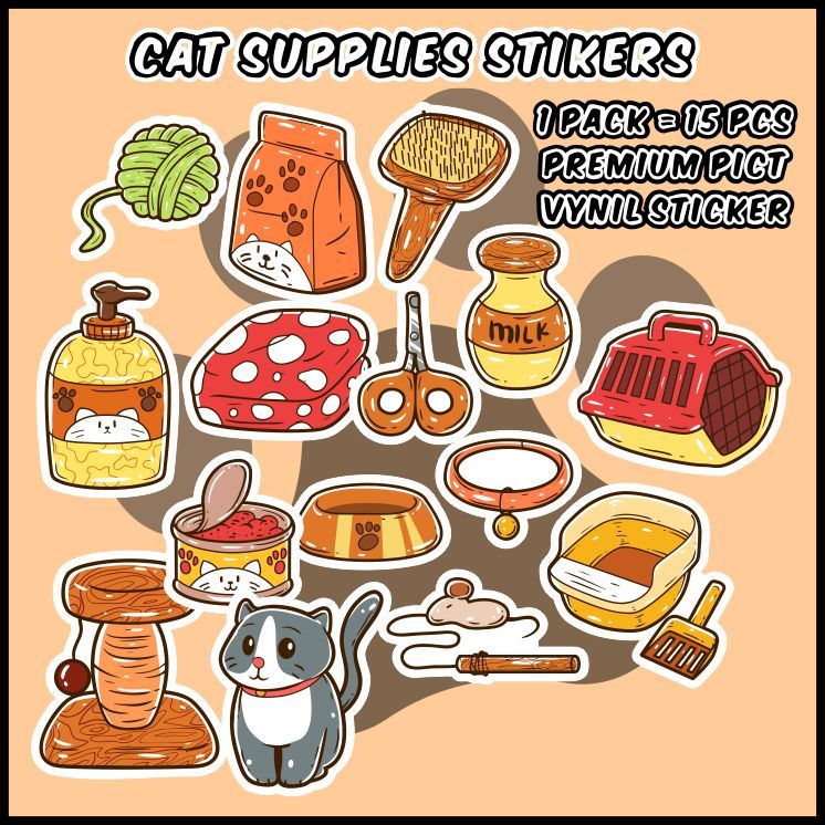 

[1 pack] Cat Supplies Stickers - Cocok untuk oleh-oleh / scrapbook / jurnal / diary / Sticker Pack / Ecer - ddu-du sticker