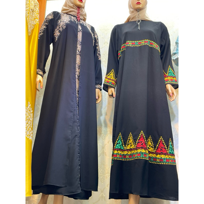 abaya hitam motif aceh /bordir langsung