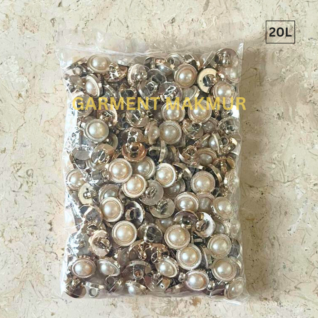 Kancing Jamur Mutiara Timbul List Putih 20L 24L | Kancing Blouse Jamur Mutiara Timbul Pinggiran Puti