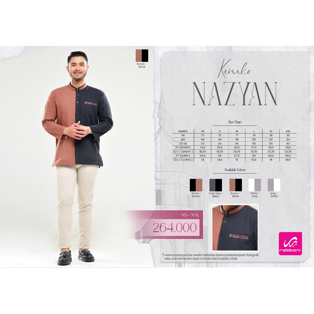 Koko Nazyan | Koko Dewasa | Koko Dewasa lengan panjang | Koko lengan panjang | Baju Muslim Rabbani |