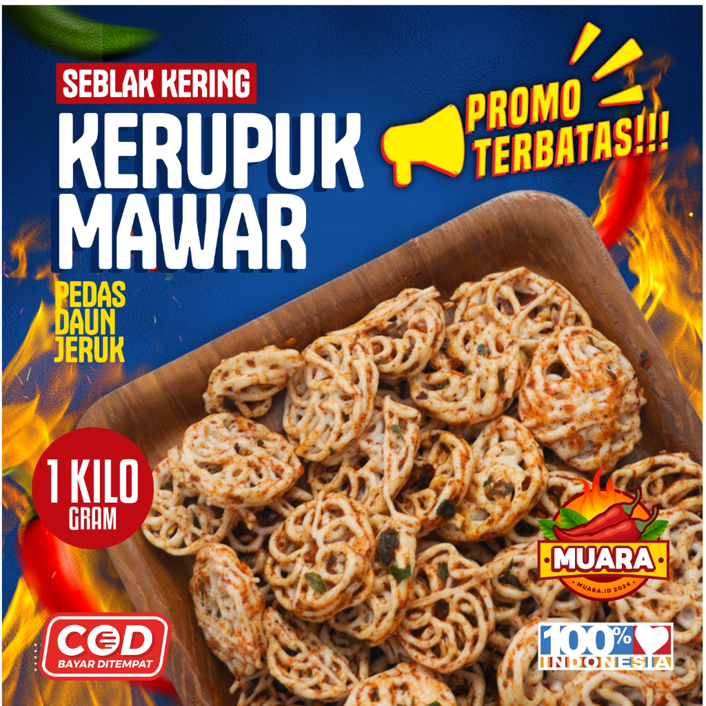 

SEBLAK KERING KERUPUK MAWAR / PEDO RASA PEDAS DAUN JERUK KEMASAN 1KG