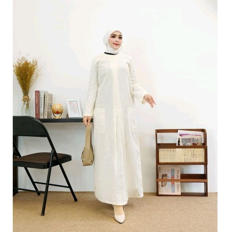 Maze white dress gamis
