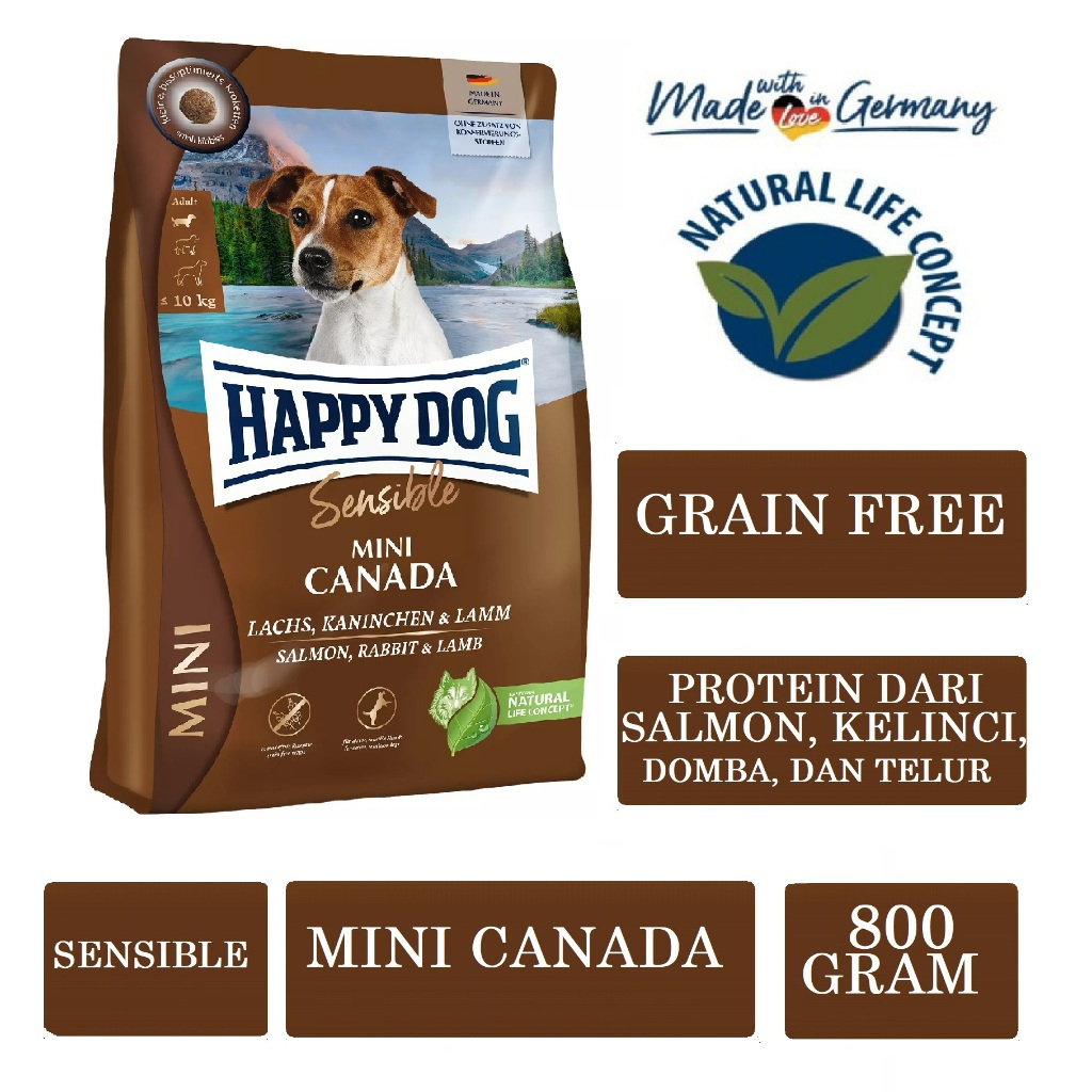 Happy Dog Sensible Mini Canada 800gr Grainfree Dry Dog Food / Makanan Kering Anjing Dewasa (Salmon K